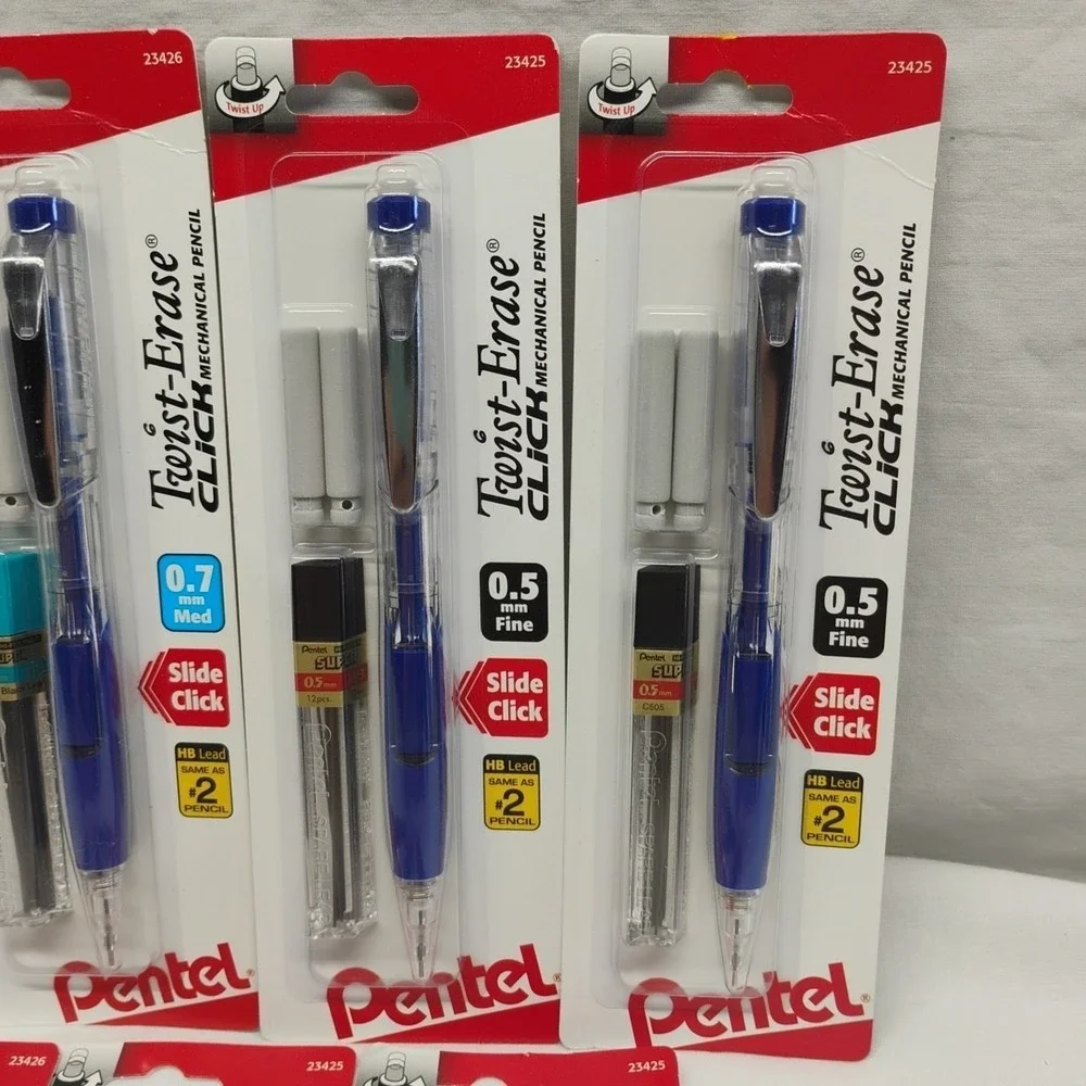 Bulk Buy 7pc Pentel Twist Erase Fine‎ Click #2 Mechanical Pencil Lead/Erasers